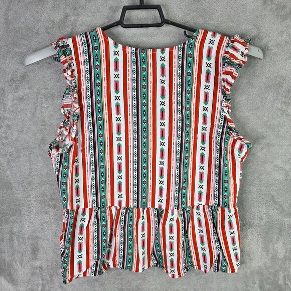 Womens Wrangler Retro Sleeveless Peplum Top Western Ruffle Trim V-Neck Size L - Picture 4 of 8